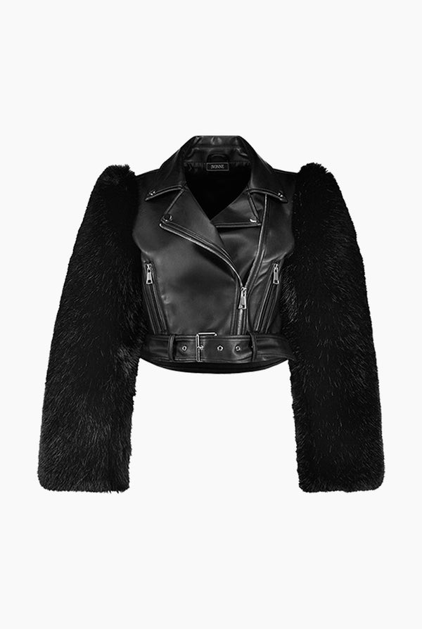 Chamarra Biker Negra Faux-Fur