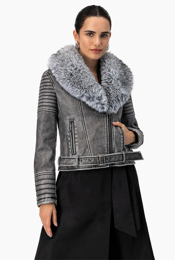 Chaqueta PU Grey Biker