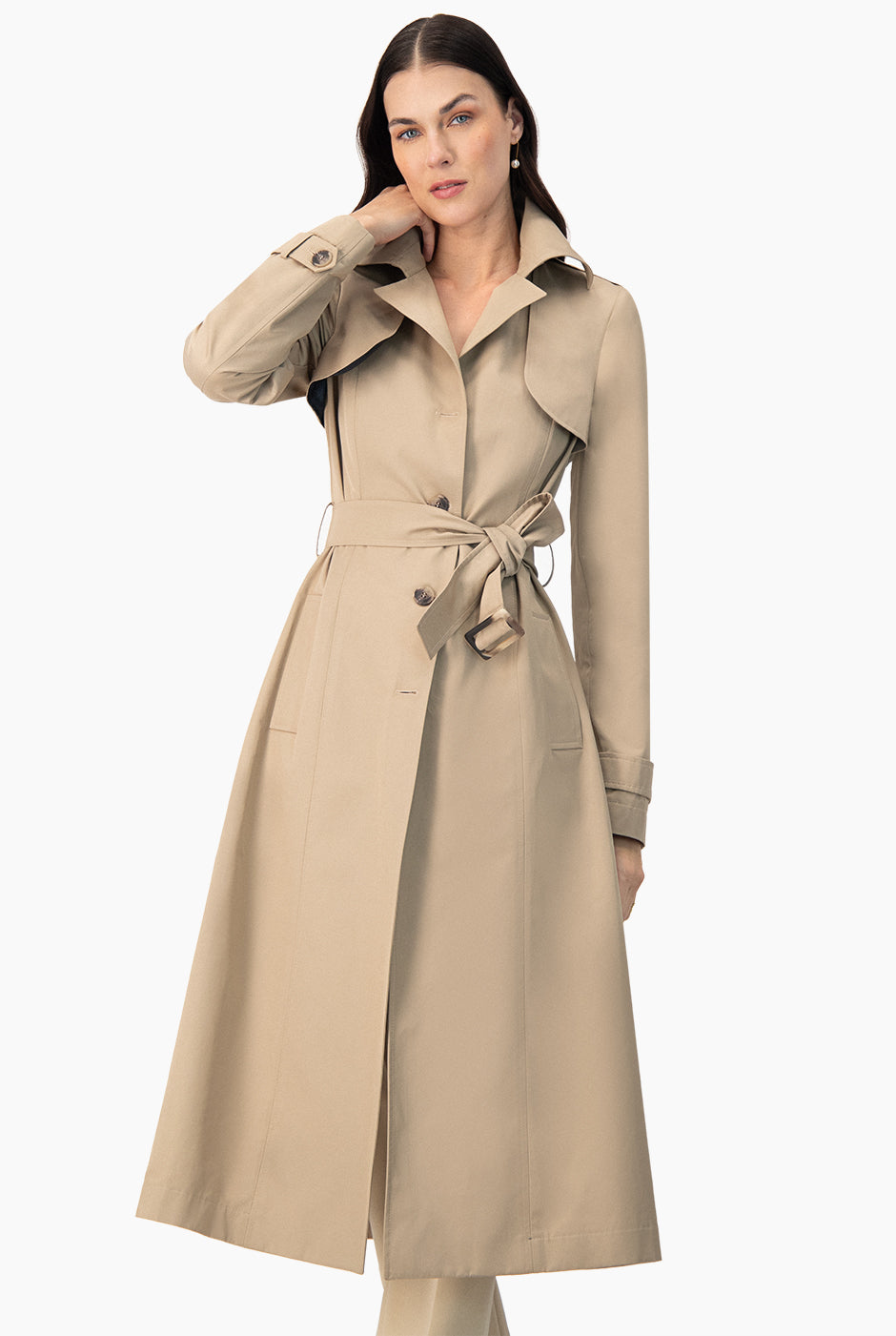 Gabardina larga con botones y cinturon