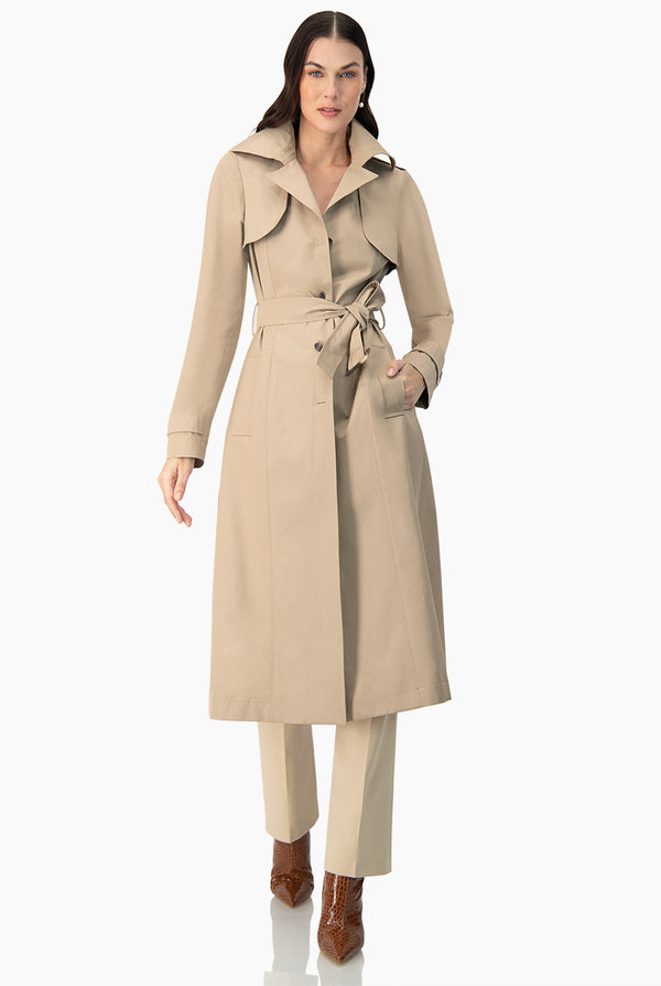 Gabardina larga con botones y cinturon
