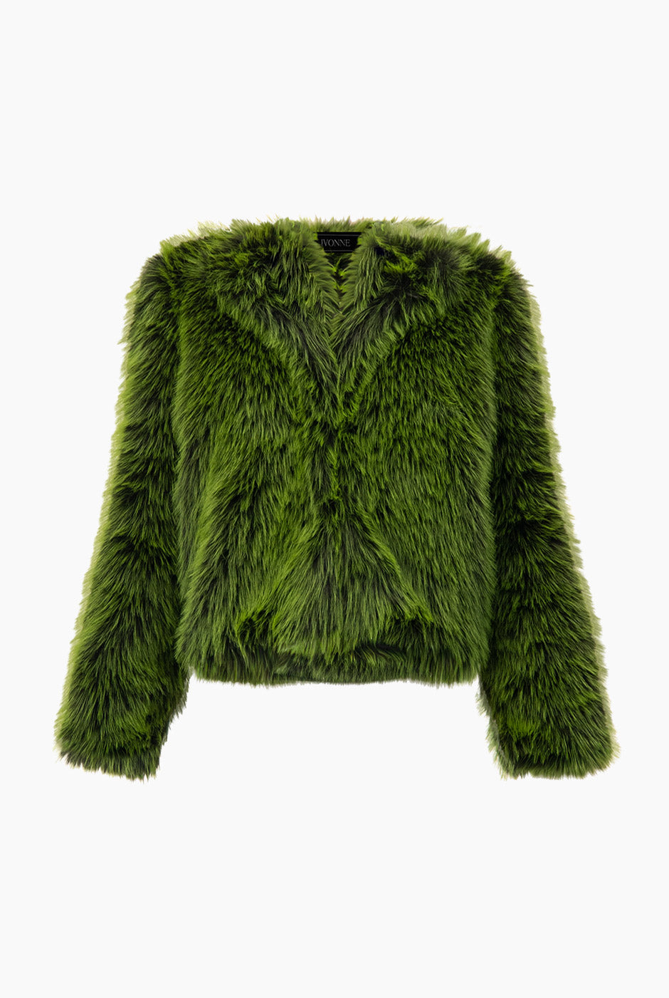 Abrigo corto de peluche verde oscuro con cuello alto