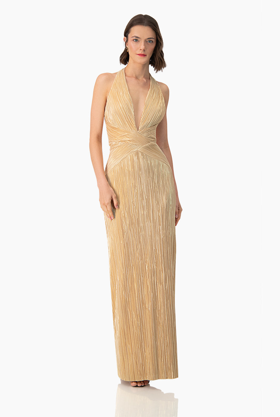 Vestido largo cuello halter y escote en V