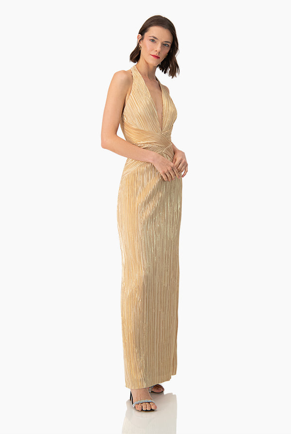 Vestido largo cuello halter y escote en V