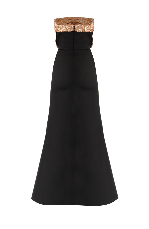 Vestido largo strapless con moño