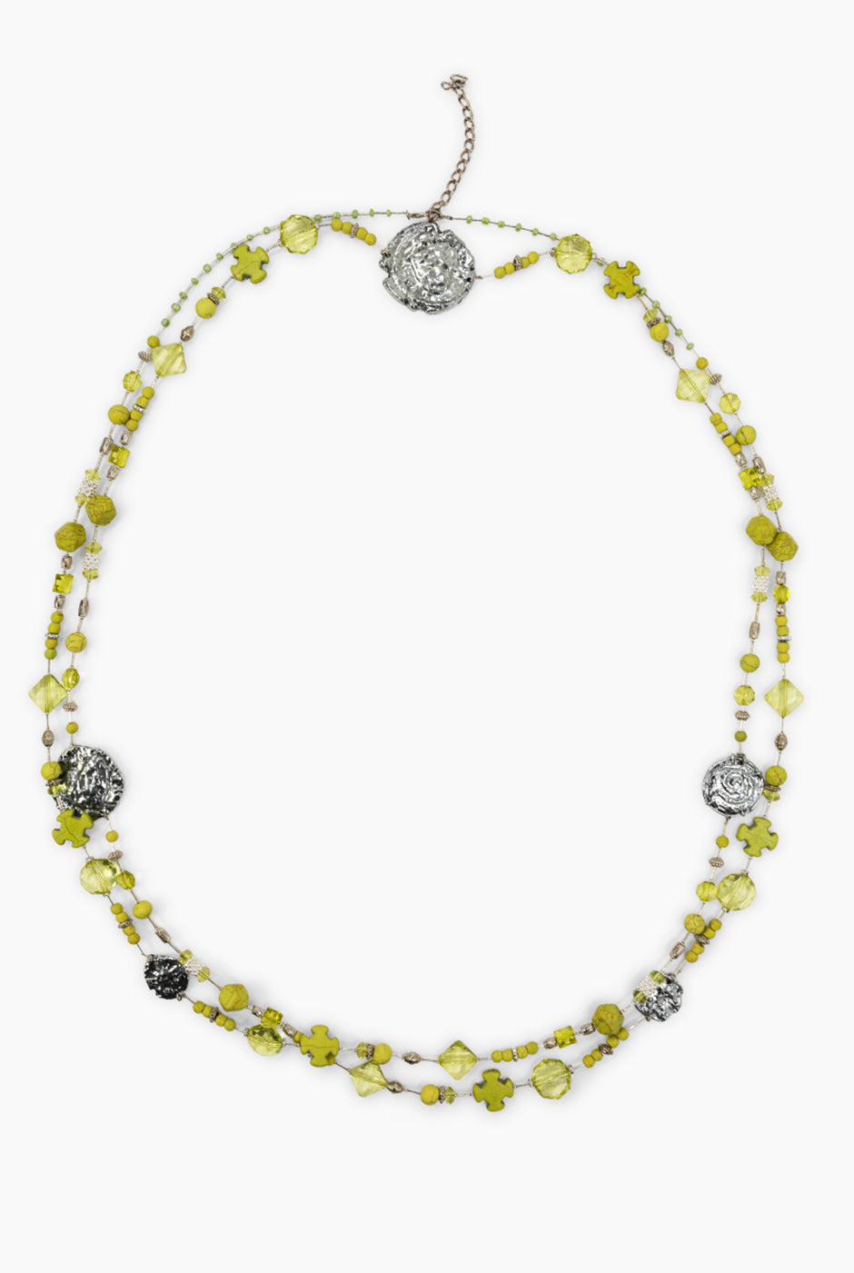Collar Silver Green con cuentas mixtas y piezas metálicas
