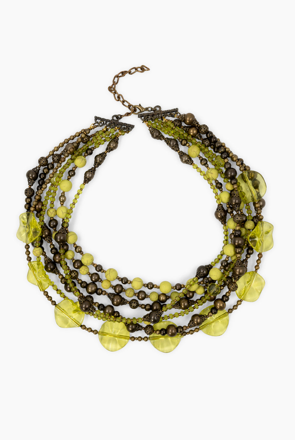 Collar Cascada Twist con cuentas y abalorios en verde limón