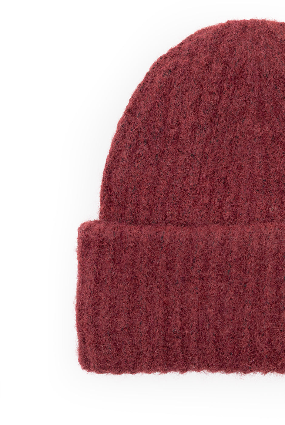 Gorro tejido de lana vino con borde acanalado