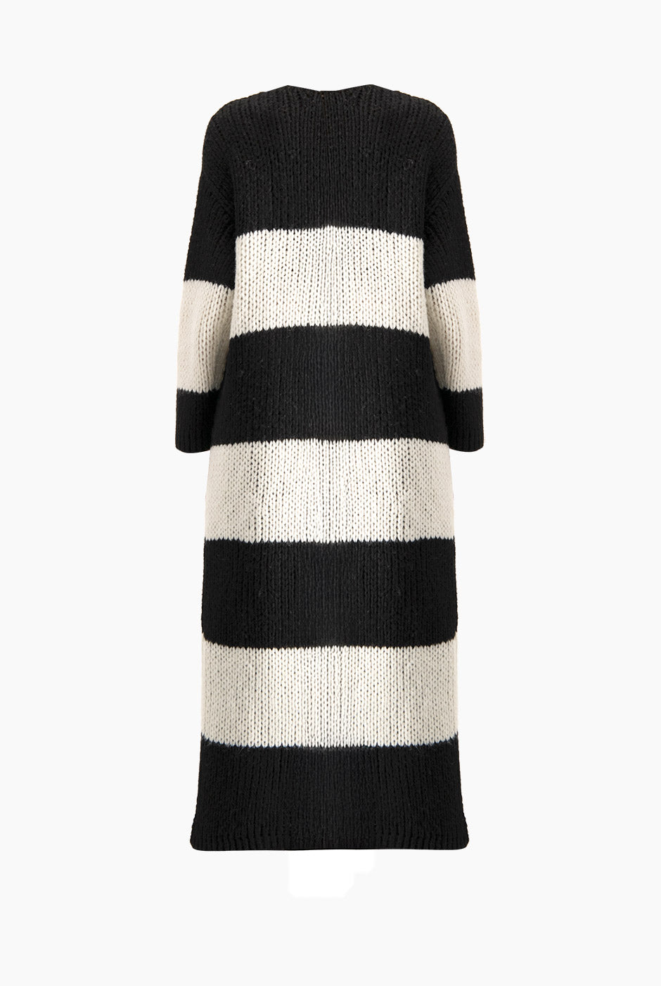 Cárdigan largo a rayas en tejido crochet blanco y negro